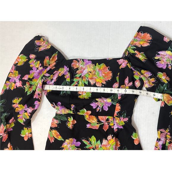 Nordstrom All in Favor Black Short Mini Tropical Floral Dress XS Party Going Out - Picture 11 of 12